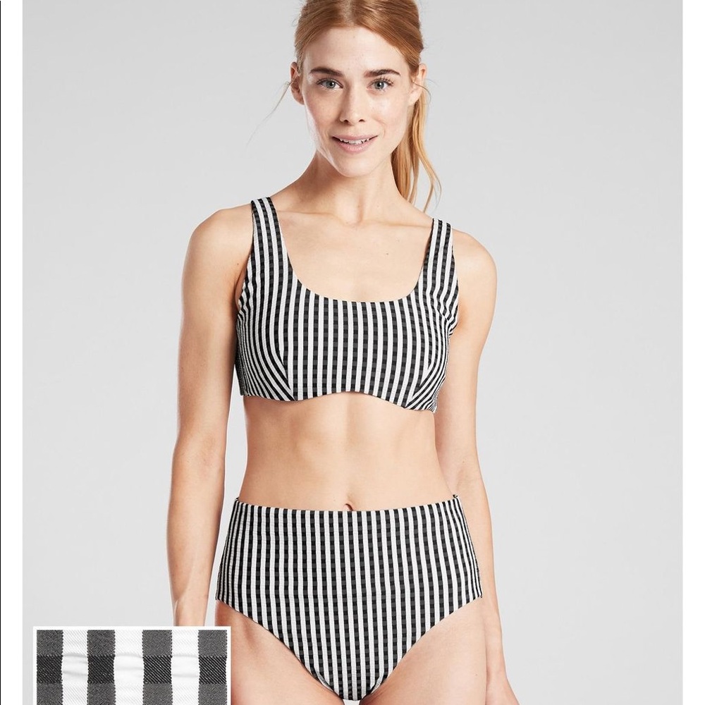 Set of black and white seersucker bikini top and bottom high waist 36 b/c